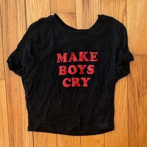Cropped Black Tee with Red "MAKE BOYS CRY" Graphic